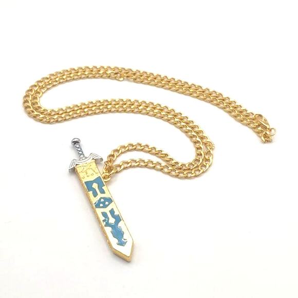 Stainless Gold Silver Legend of Zelda Master Sword BOTW Necklace Gamer Gift Set - Picture 1 of 7